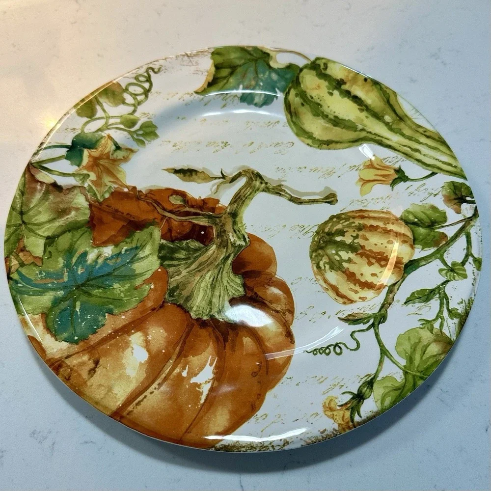 Pier 1 Pumpkin Patch Set Of 4 Dinner Plates Autumn Rustic Ironstone 10 1/2